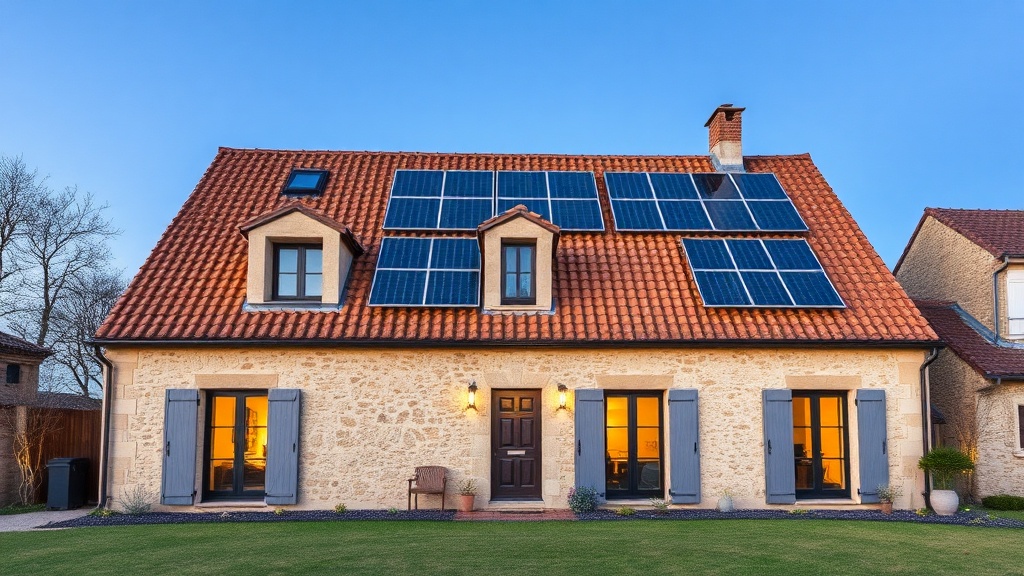 Façade de maison provençale rénovée avec panneaux solaires