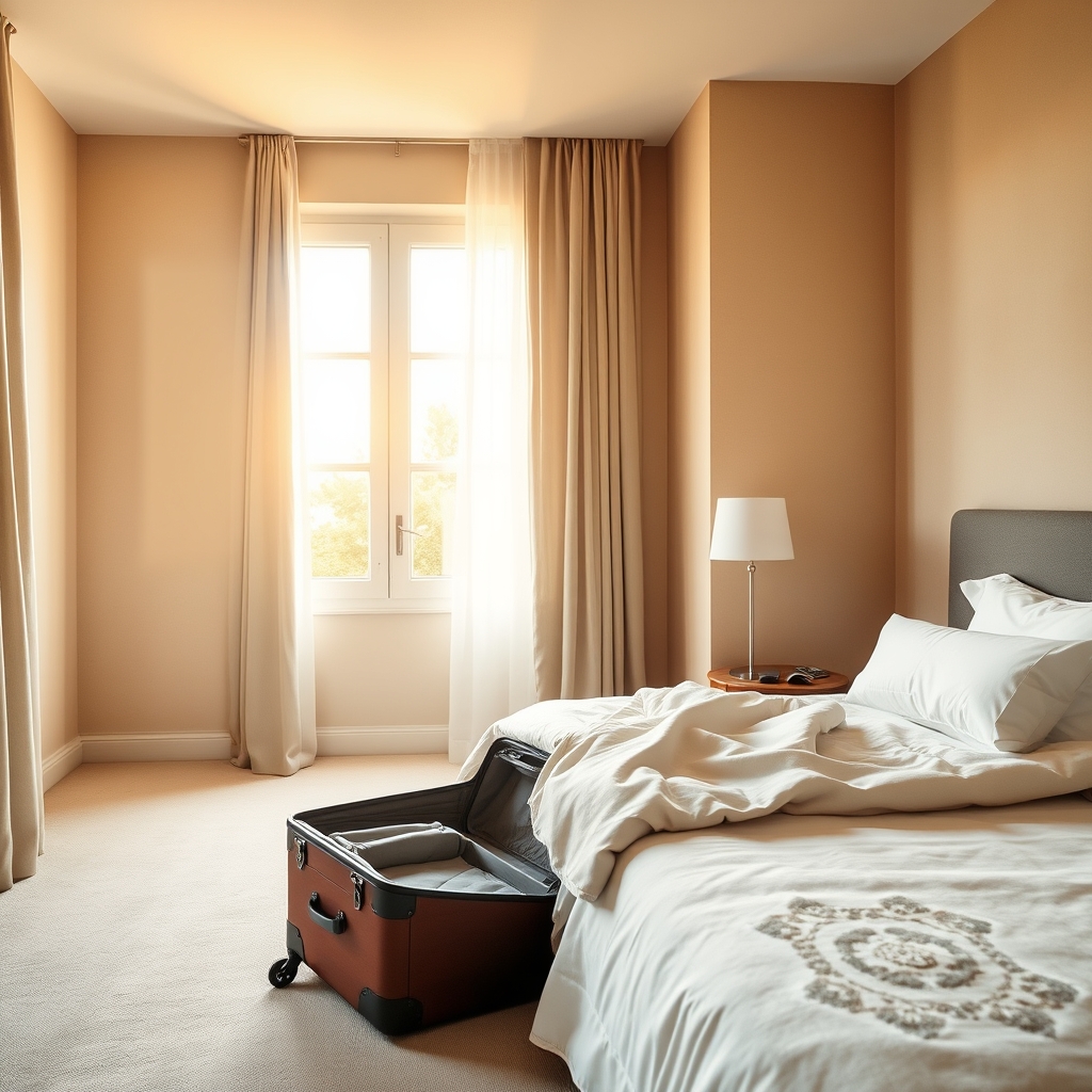Vendre maison divorce Aix-en-Provence : chambre mi-meublée baignée de lumière douce, ambiance neutre